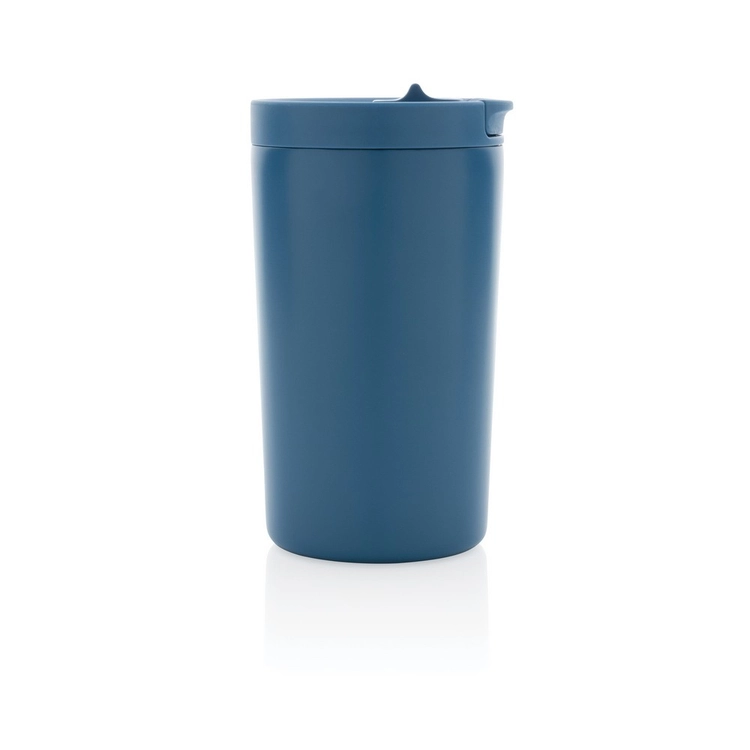 Kubek termiczny 300 ml z recyklingu, niebieski — szczelny, 13,5×7,3 cm