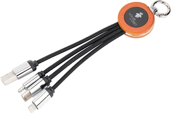 Kabel 4w1 z podświetlanym logo w drewnianej obudowie, beżowy EG061213