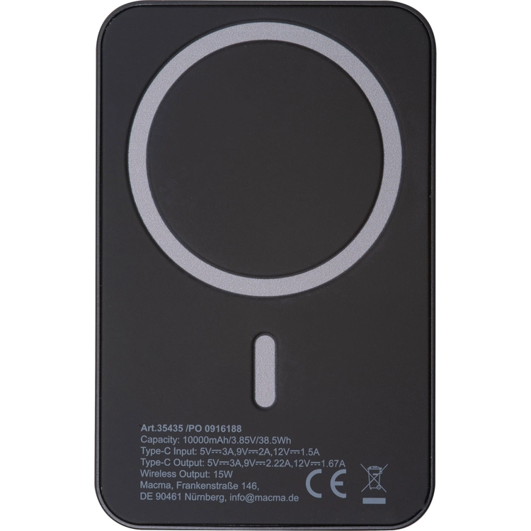 Power bank magnetyczny z ABS z recyklingu 10000 mAh DONNA