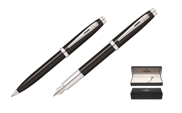 9338 Zestaw (pióro wieczne i długopis) Sheaffer kolekcja 100, czarne, wykończenia chromowane