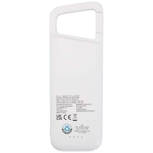 Alkes wodoodporny powerbank z karabińczykiem o pojemności 5000 mAh i mocy 12 W, wykonany z tworzyw sztucznych pochodzących z 