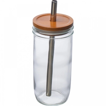 Szklanka z pokrywką i słomką 650 ml BENEDYKT, przezroczysty 8384266