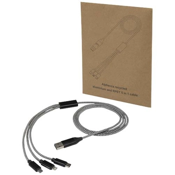 Alphecca - kabel ładujący 5 w 1 wykonany z recyklingowanego aluminium i tworzywa RPET  , czarny 12449290