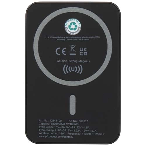 Acrab magnetyczny bezprzewodowy powerbank o pojemności 5000 mAh i mocy 15 W z technologią PD 20 W — wykonany z tworzyw sztycz